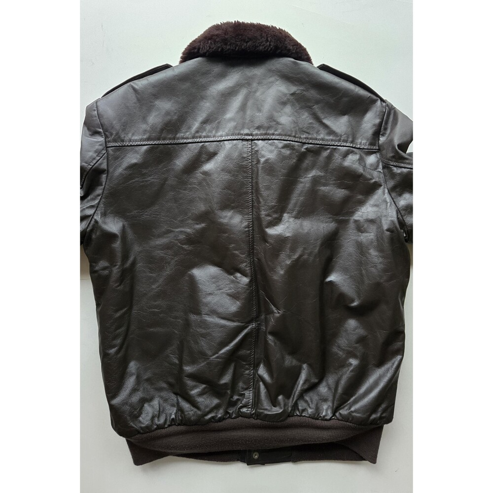 Vintage Brown Real Leather Bomber Jacket Sherpa Lining Mens 42/L XT Fall Winter - Picture 3 of 15